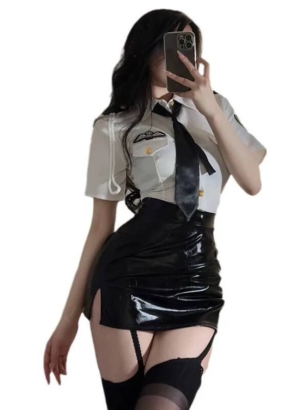 Summer Clothing Capsule - Seksi uçuş görevlisi giysi turn-aşağı yaka