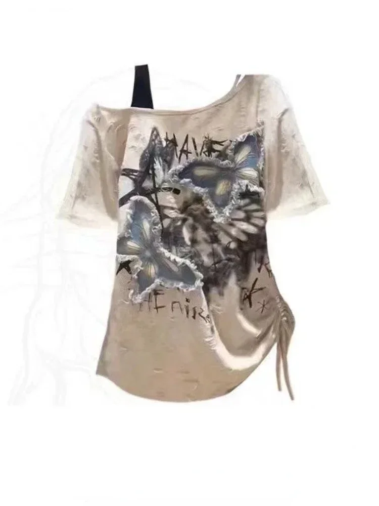 Summer Grunge Clothing - HOUZHOU Vintage Grafik T-shirt Kadın Harajuku