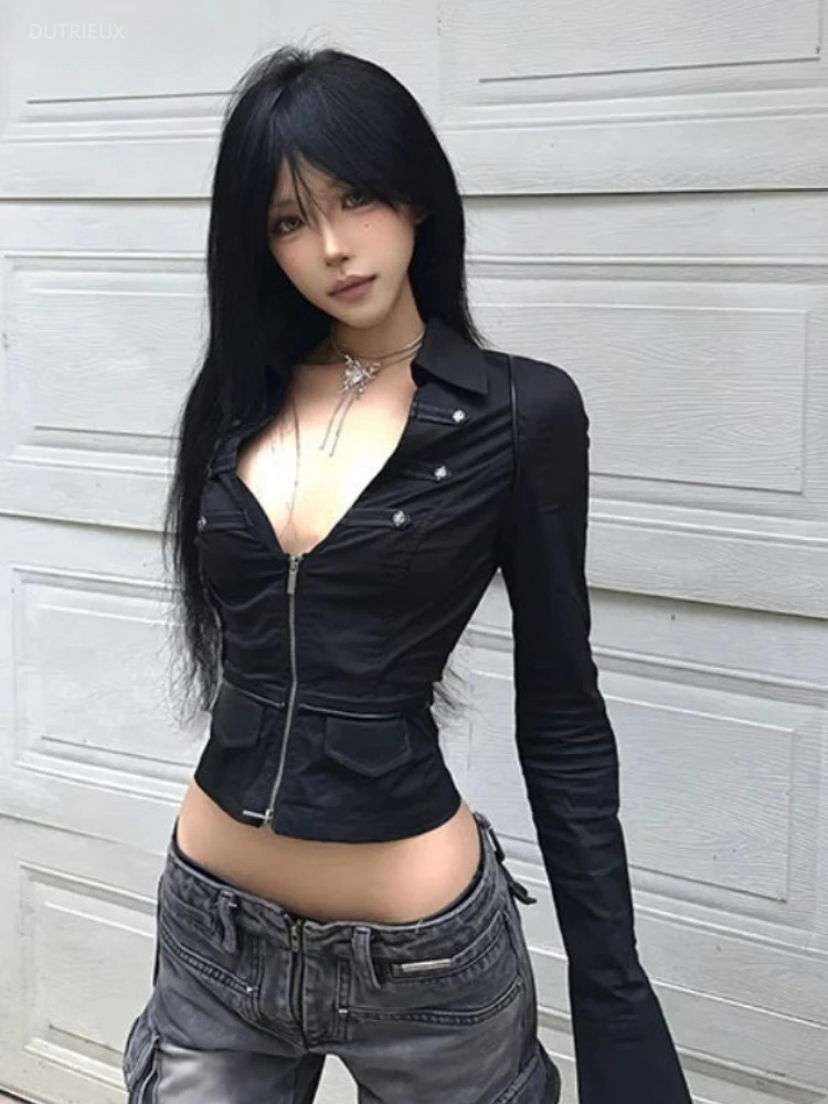 Summer Grunge Clothing - Y2k Estetik Kadınlar Seksi Bluz Katı