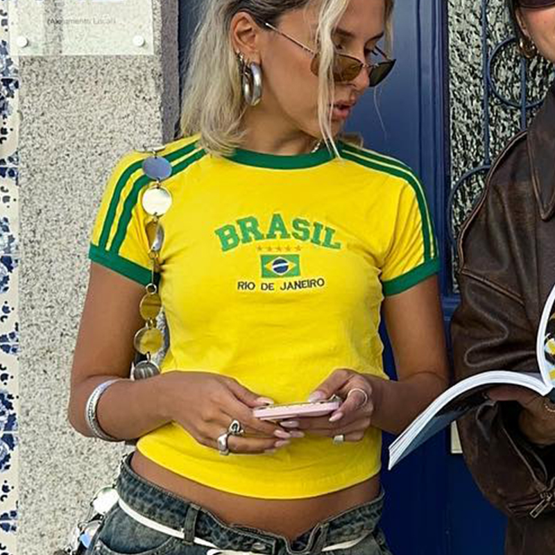Yellow Summer Clothing - BRASIL mektup grafik baskı Goth Y2k
