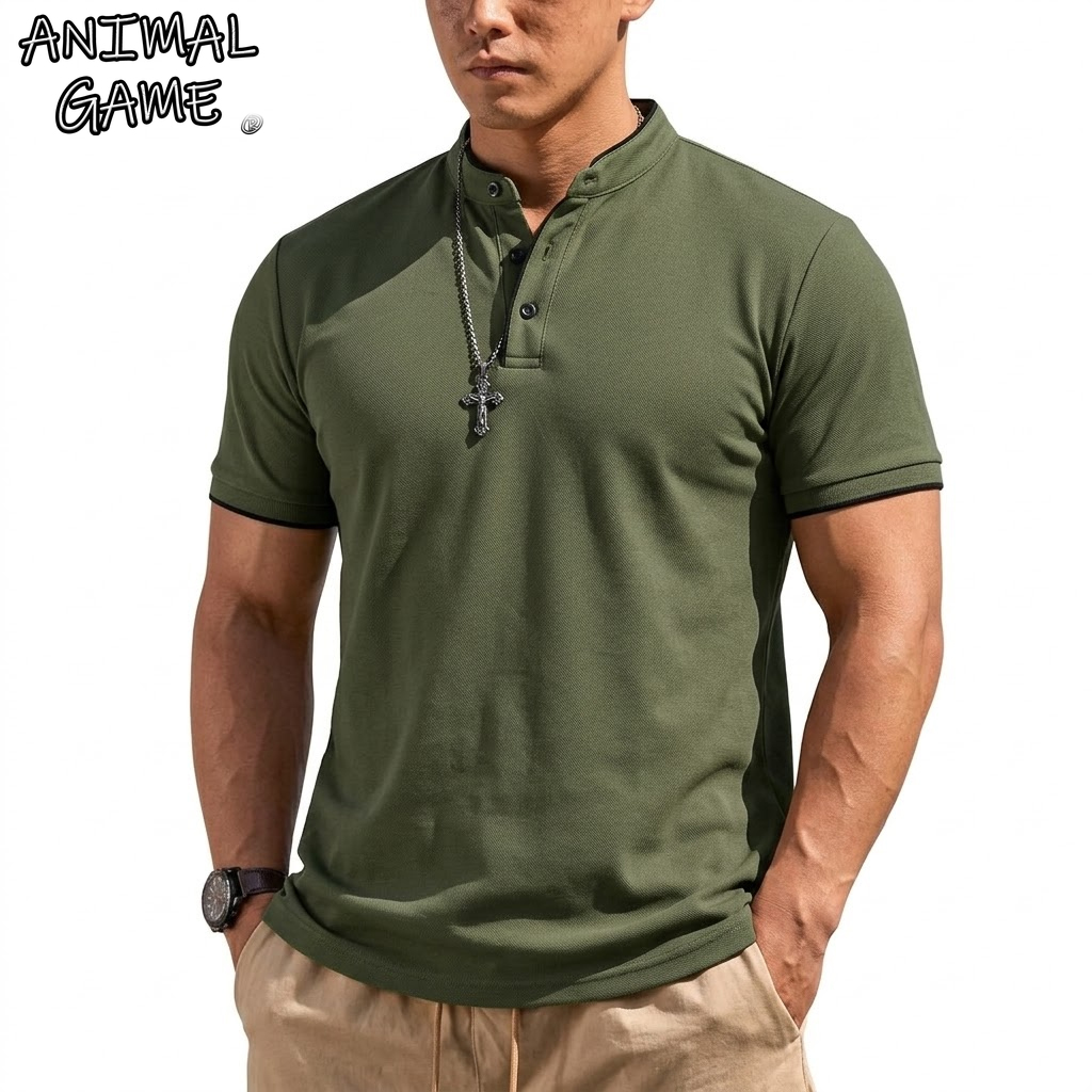 Summer Gym Clothing - Yazlık Kısa Kollu Henley Gömlek Erkek