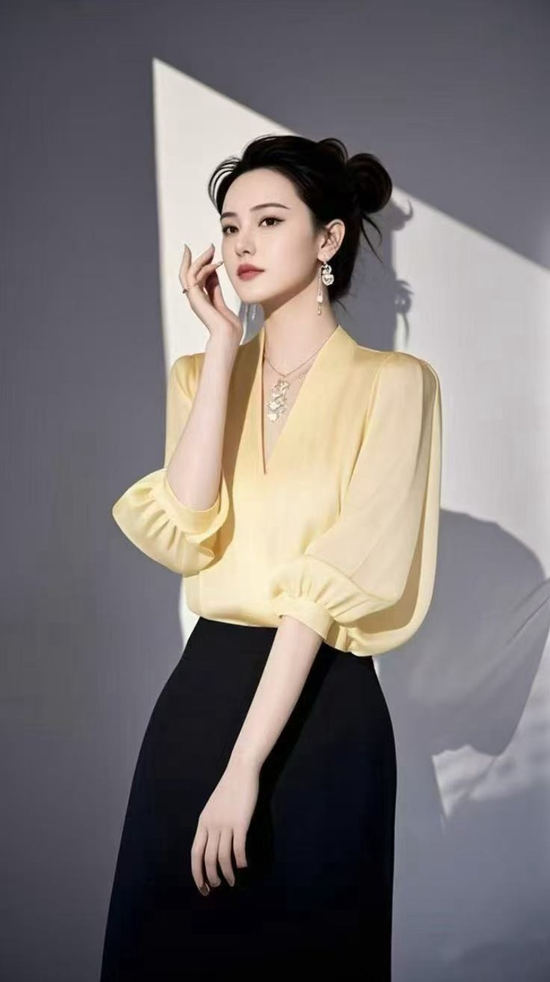 Vintage kadın Bluzlar Şifon Gö - Yellow Summer Clothing incelemesi ve fiyatı