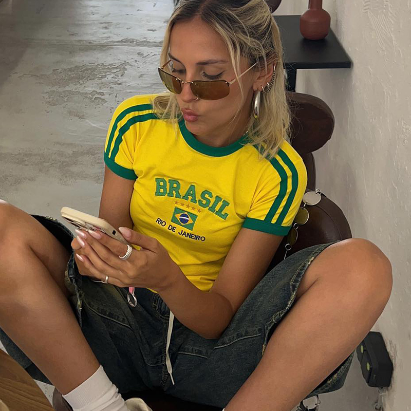 BRASIL mektup grafik baskı Got - Yellow Summer Clothing incelemesi ve fiyatı